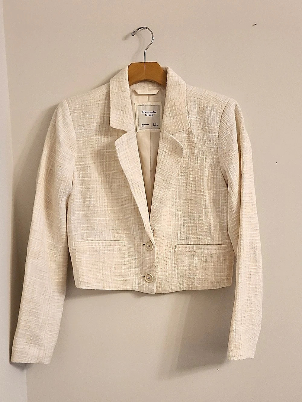 Abercrombie & Fitch Crop Tweed Blazer Cream Size Small